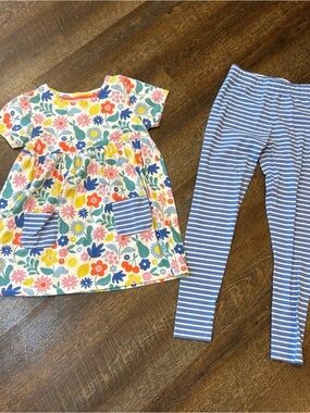 Mini Boden Floral Tunic and Blue Stripe Leggings Set - Multicolor & Blue 11-12Y